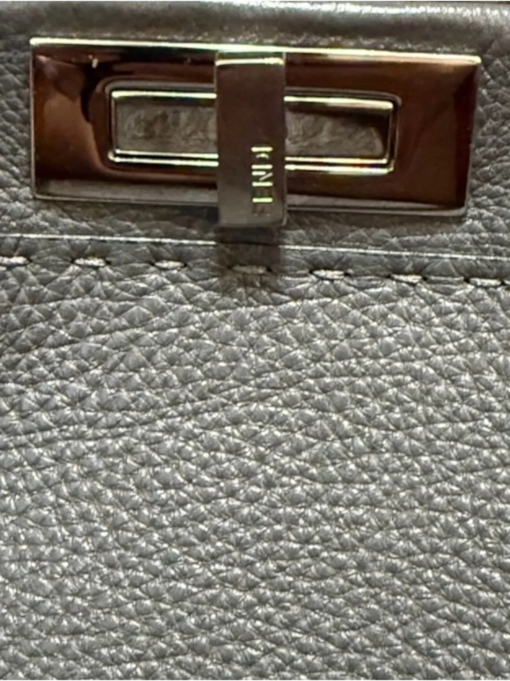 Fendi Peekaboo Medium Metallic Gray Leather Top Handdle Bag Silver Hardware